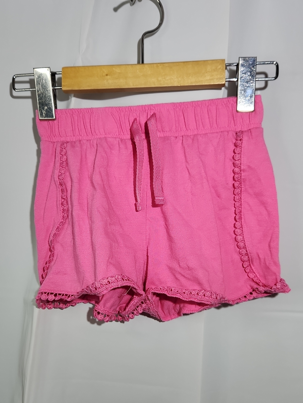 George Bright Pink Girls' Drawstring Shorts with Lace Trim